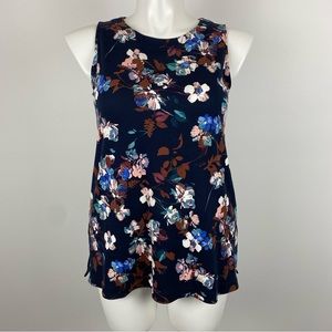 J. Jill Sleeveless Blouse Navy Blue Floral Scoop Neck Soft & Comfortable M